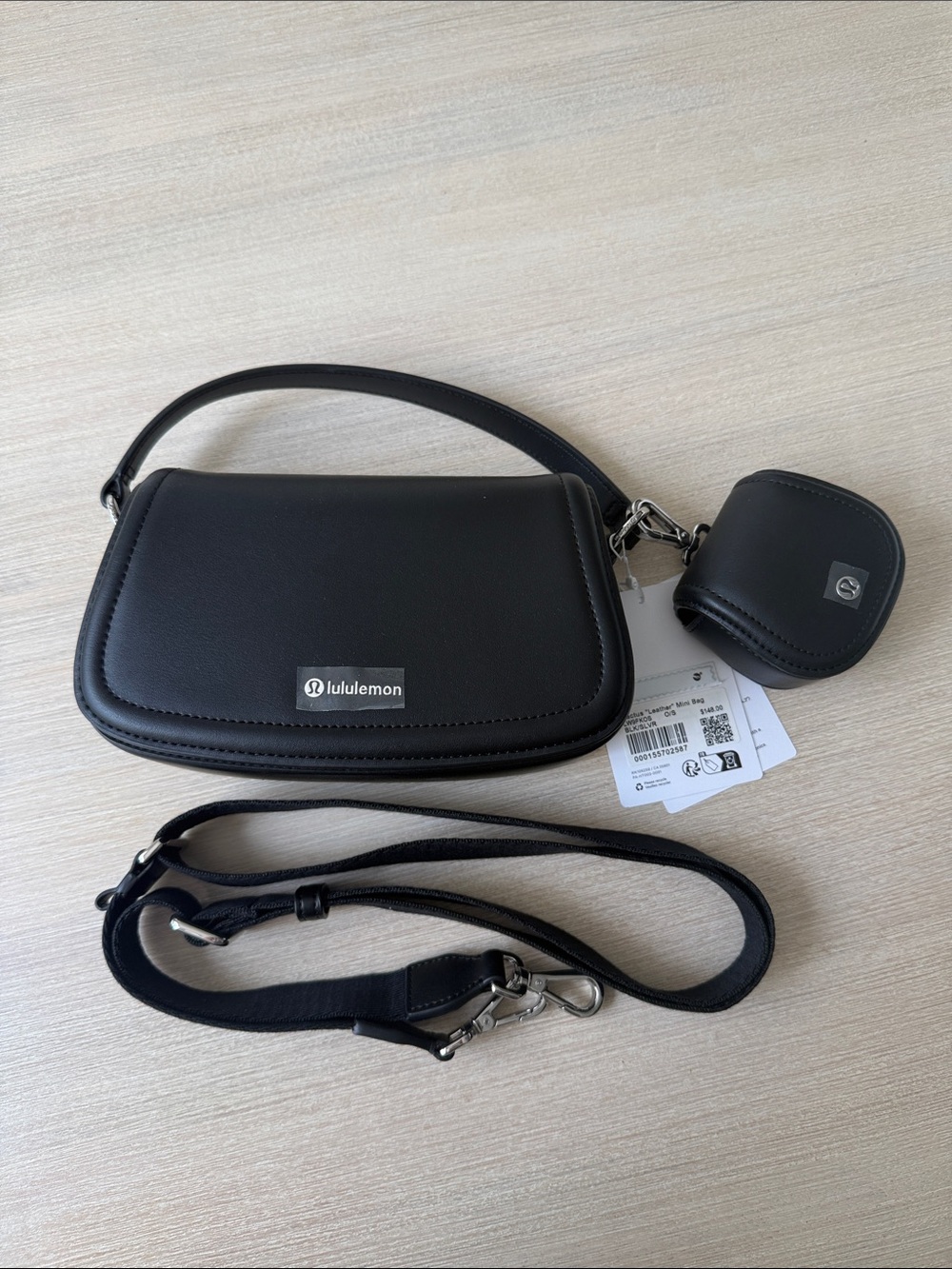 lululemon athletica Black Leather Belt Bag with Pouch